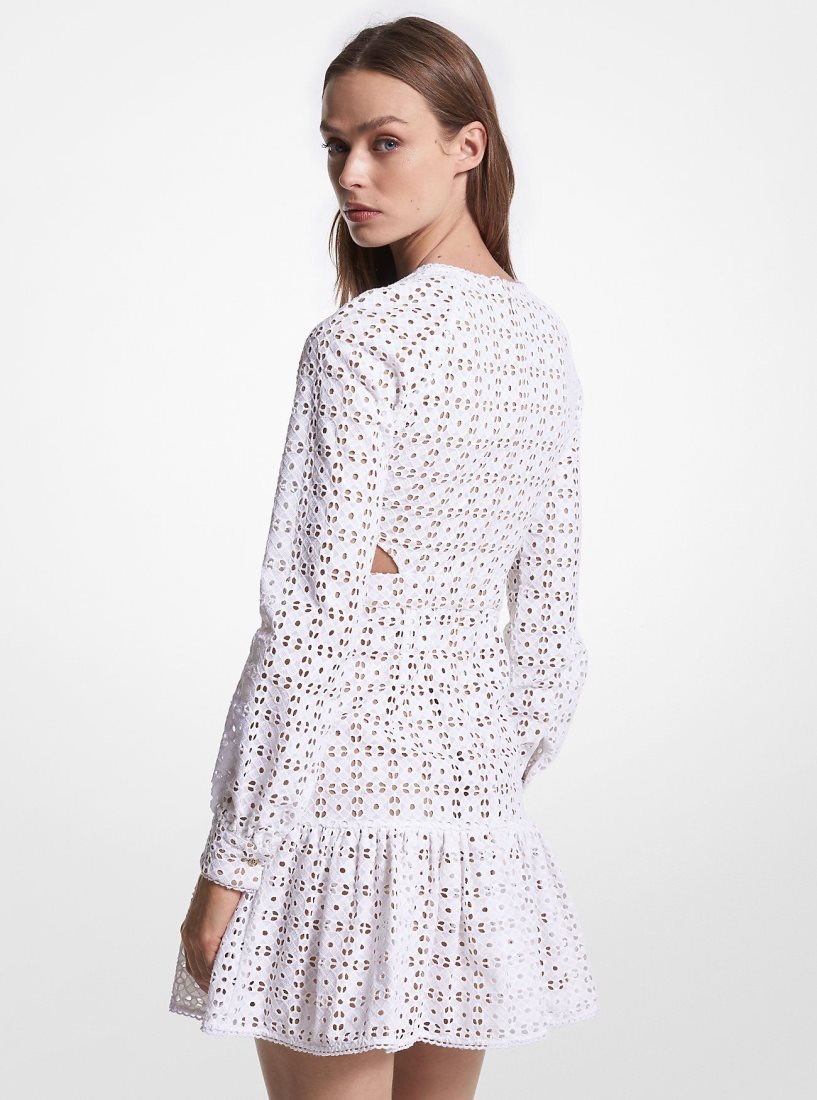 Peignoir Michael Kors Cotton Eyelet Cutout Mini Dress Femme Blanche | 0769JPBUD