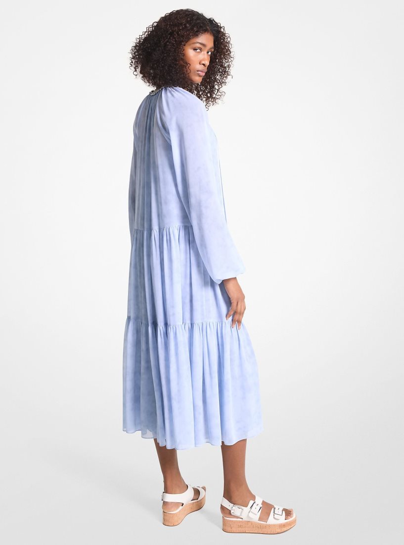 Peignoir Michael Kors Embellished Printed Georgette Dress Femme Chambray | 6803GYRFV