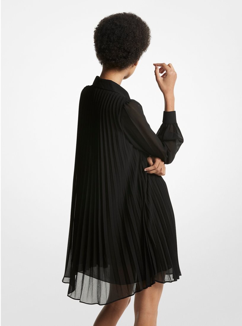 Peignoir Michael Kors Georgette Pleated Shirtdress Femme Noir | 8703WDPGL