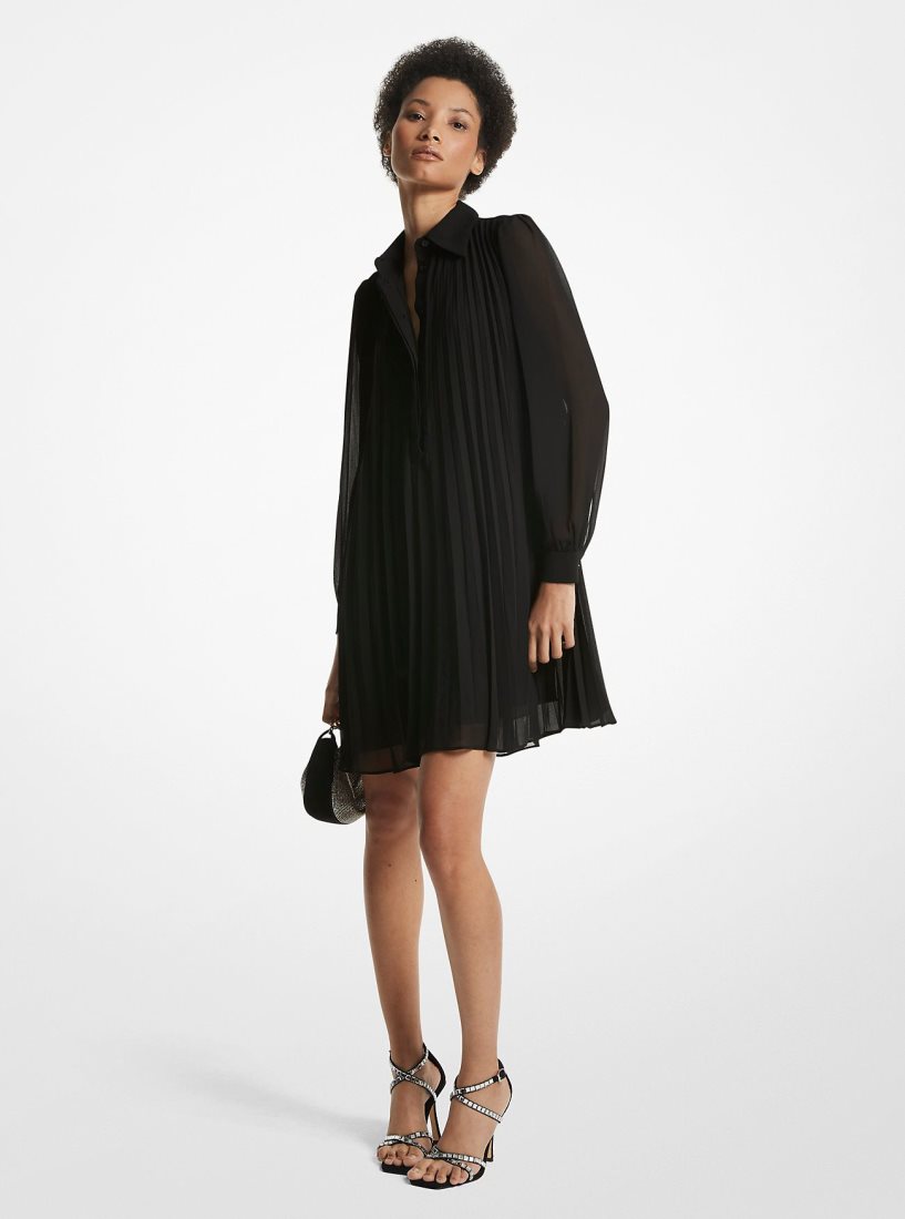 Peignoir Michael Kors Georgette Pleated Shirtdress Femme Noir | 8703WDPGL