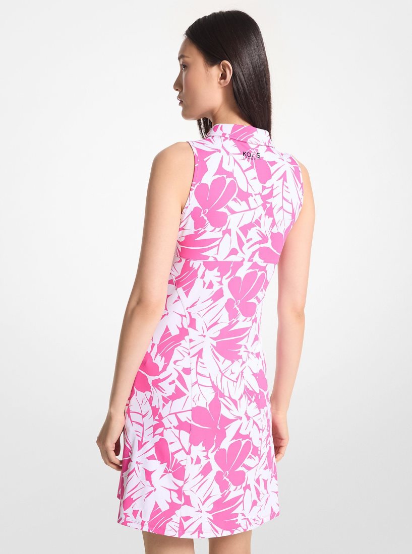 Peignoir Michael Kors Golf Palm Print Stretch Knit Zip-Up Polo Dress Femme Rose | 3095QVLMT