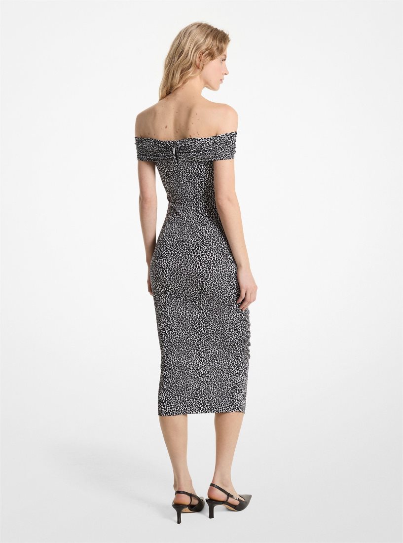 Peignoir Michael Kors Leopard Print Stretch Matte Jersey Off-The-Shoulder Dress Femme Grise | 2056DGQFN