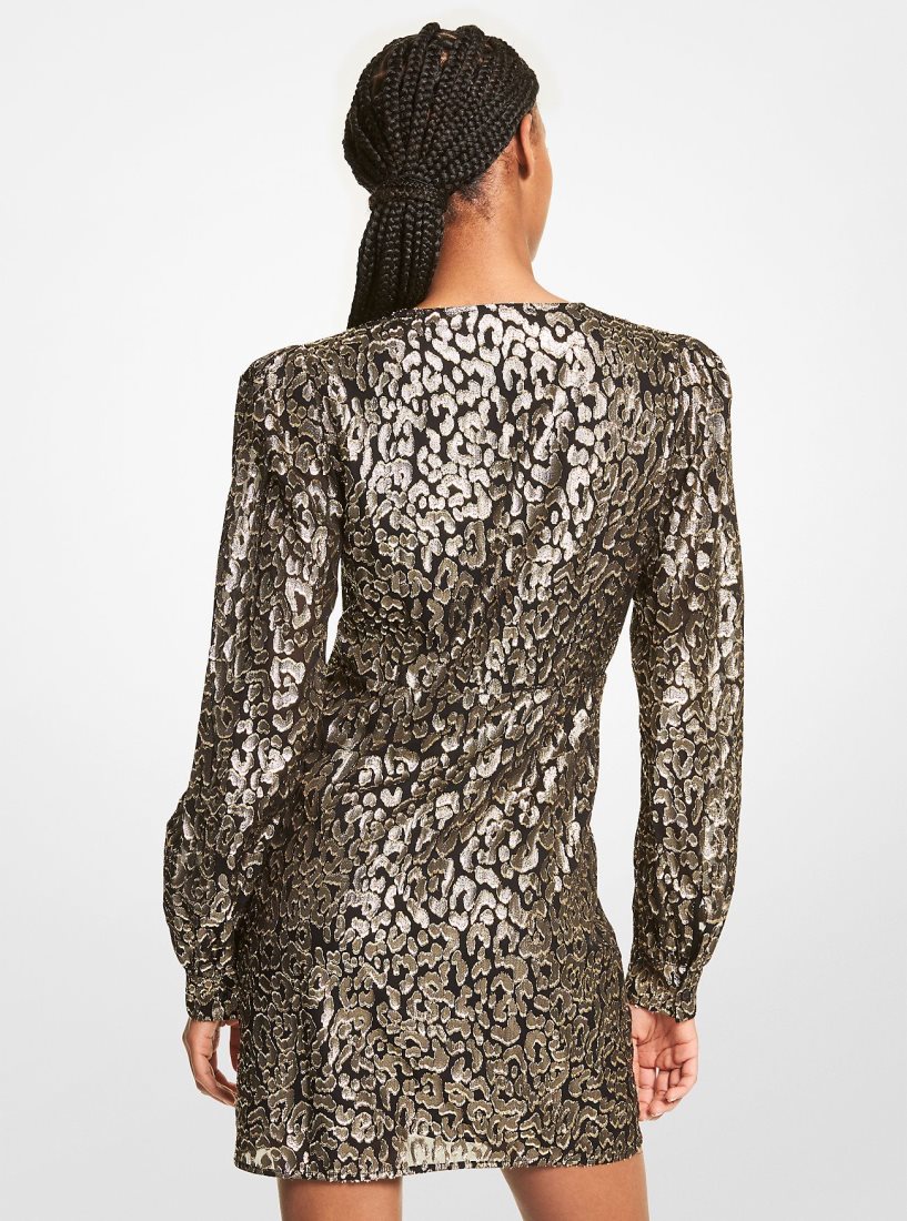 Peignoir Michael Kors Metallic Leopard Clip Jacquard Dress Femme Noir Doré | 8314NHJIF