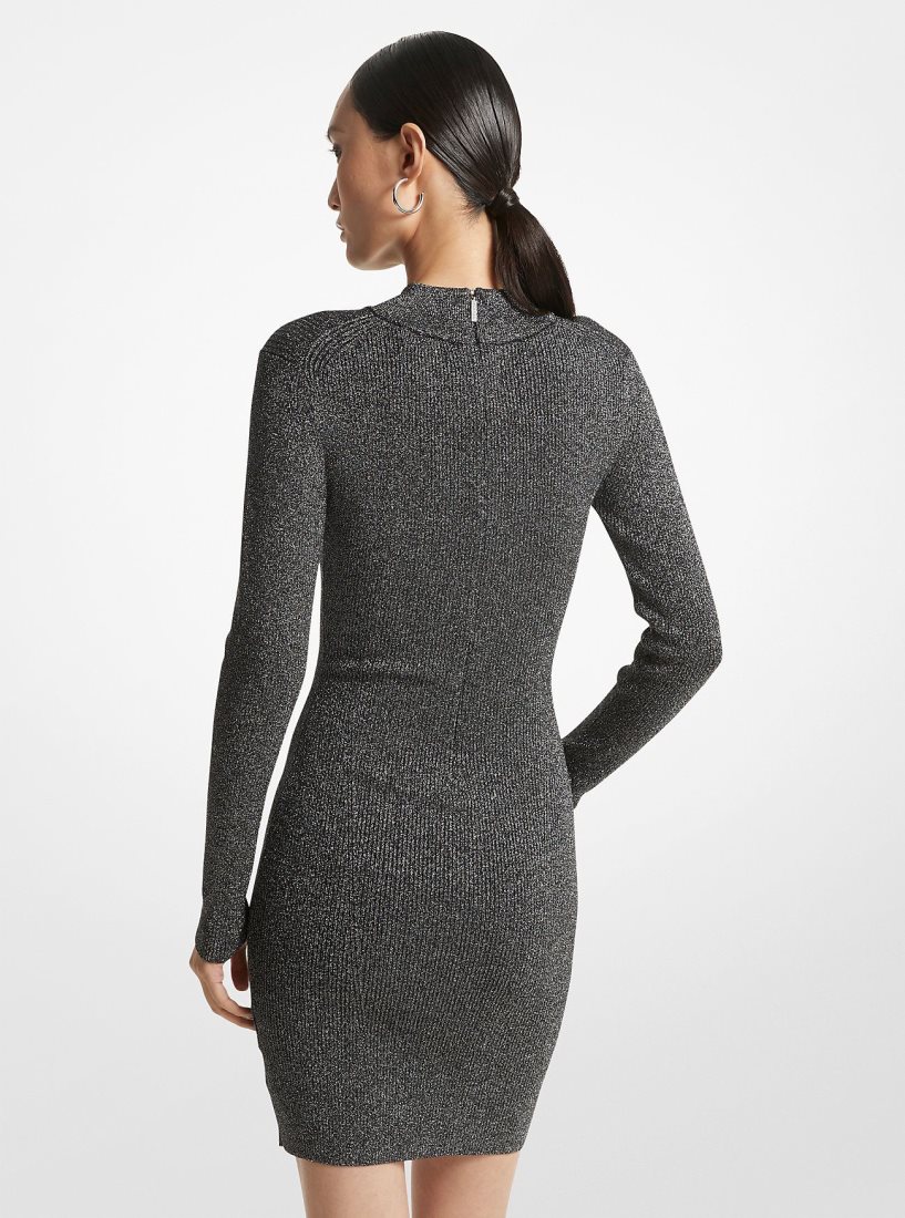 Peignoir Michael Kors Metallic Ribbed Stretch Knit Mock Neck Dress Femme Noir Argent | 6417WUZBN