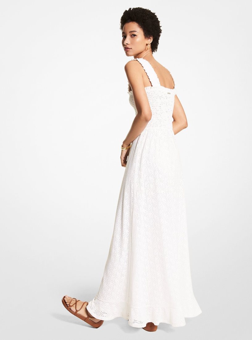 Peignoir Michael Kors Paisley Eyelet Smocked Woven Dress Femme Blanche | 6240TISOJ