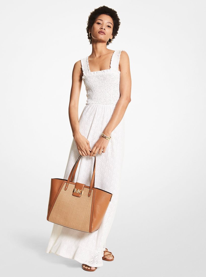 Peignoir Michael Kors Paisley Eyelet Smocked Woven Dress Femme Blanche | 6240TISOJ