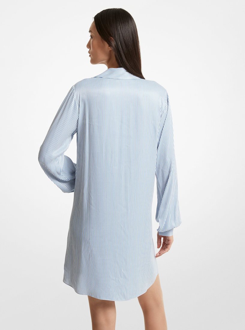 Peignoir Michael Kors Pinstriped Satin Belted Shirtdress Femme Blueberry | 0931ETNQU