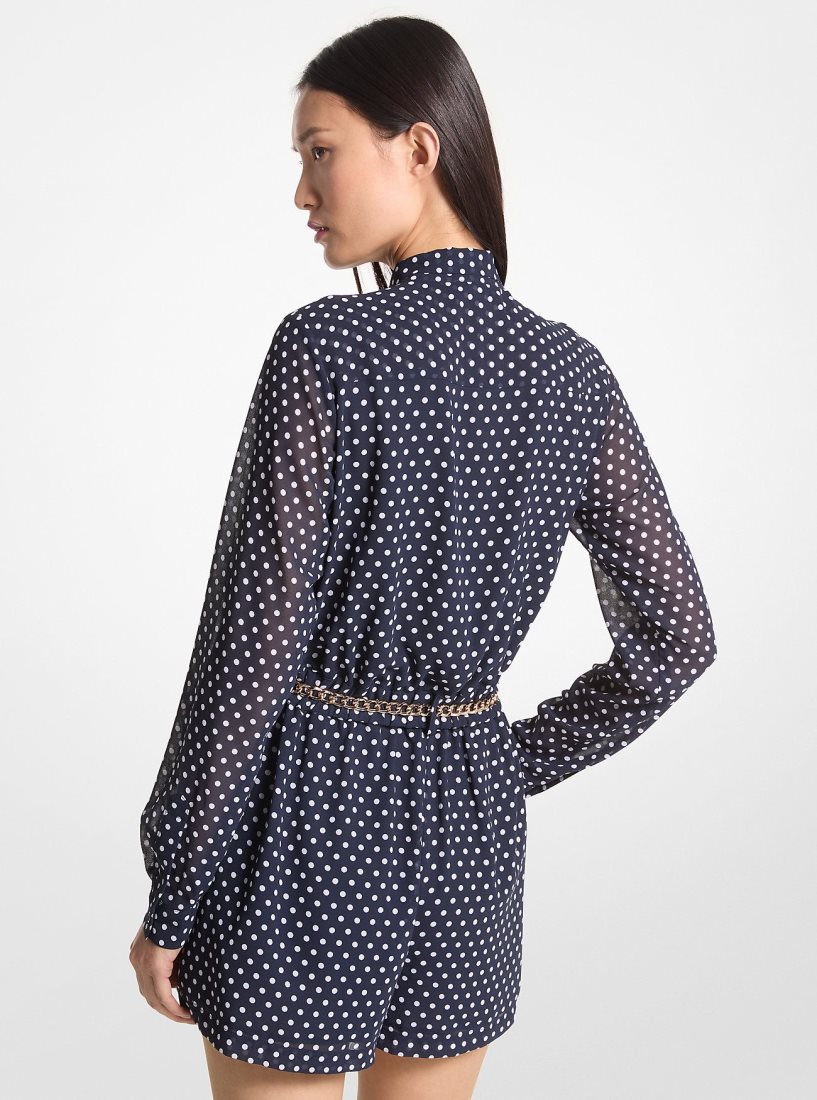 Peignoir Michael Kors Polka Dot Georgette Belted Tie-Neck Romper Femme Midnightblue | 3024PSURY