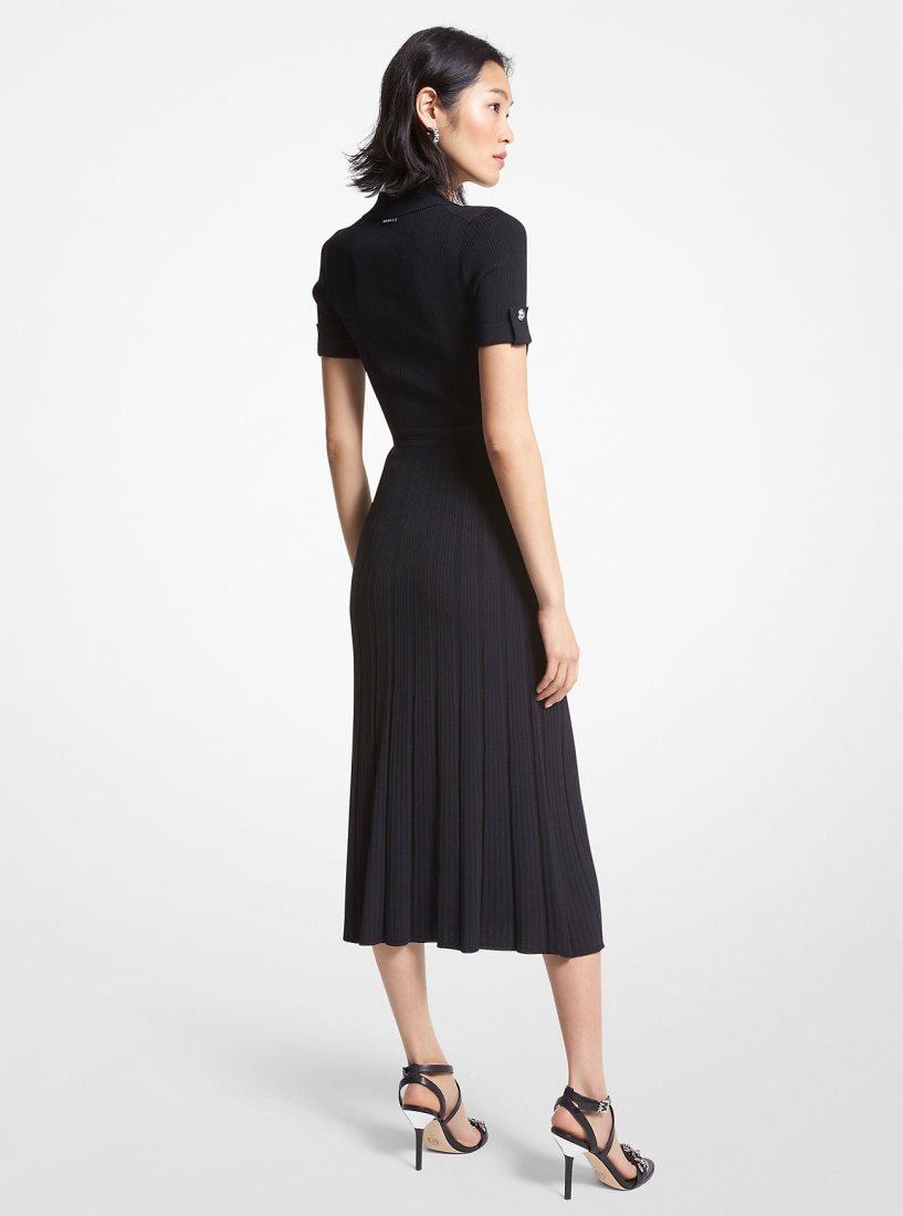 Peignoir Michael Kors Ribbed Stretch Knit Polo Dress Femme Noir | 8435TEVPH