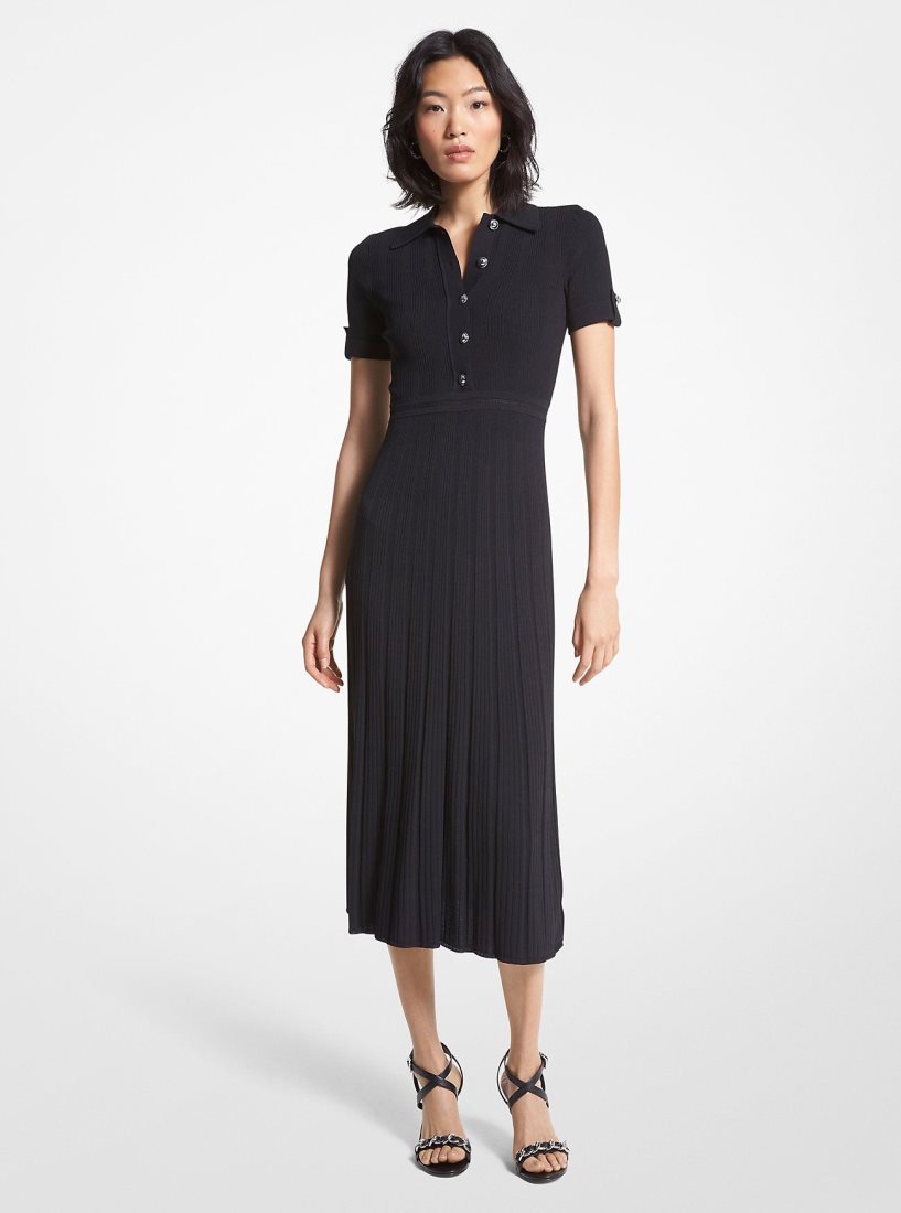 Peignoir Michael Kors Ribbed Stretch Knit Polo Dress Femme Noir | 8435TEVPH
