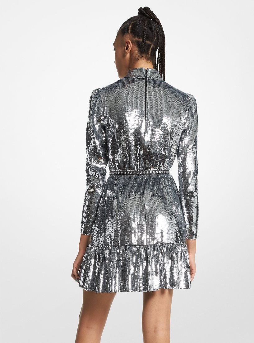Peignoir Michael Kors Sequined Georgette Ruffled Dress Femme Argent | 7528UNPGI