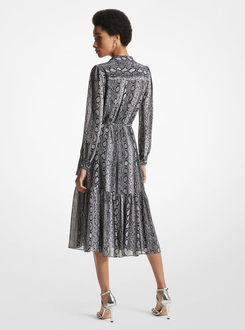 Peignoir Michael Kors Snake Print Georgette Midi Dress Femme Noir | 7621HQEJT