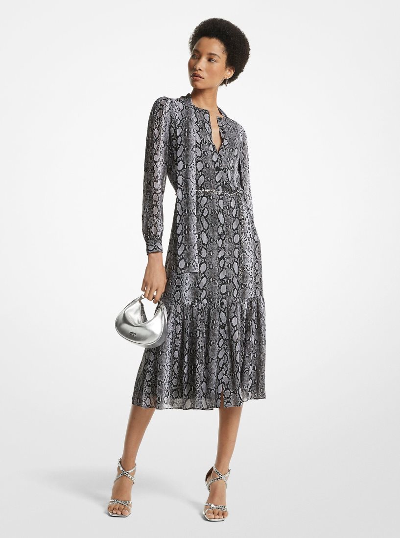 Peignoir Michael Kors Snake Print Georgette Midi Dress Femme Noir | 7621HQEJT
