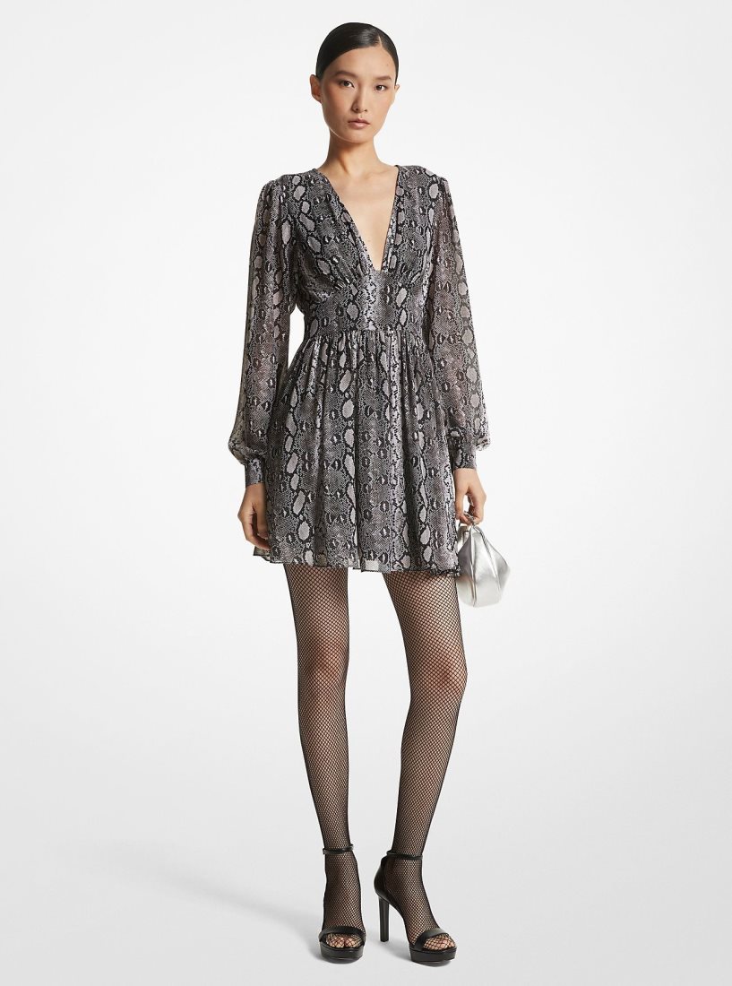 Peignoir Michael Kors Snake Print Georgette V-Neck Dress Femme Noir | 9160JCOYK