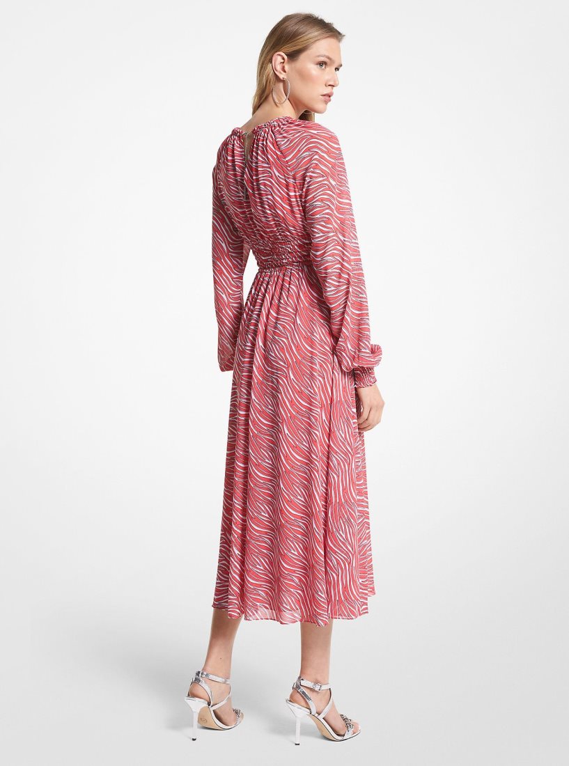 Peignoir Michael Kors Zebra Print Georgette Midi Dress Femme Rose | 9286BPEVO