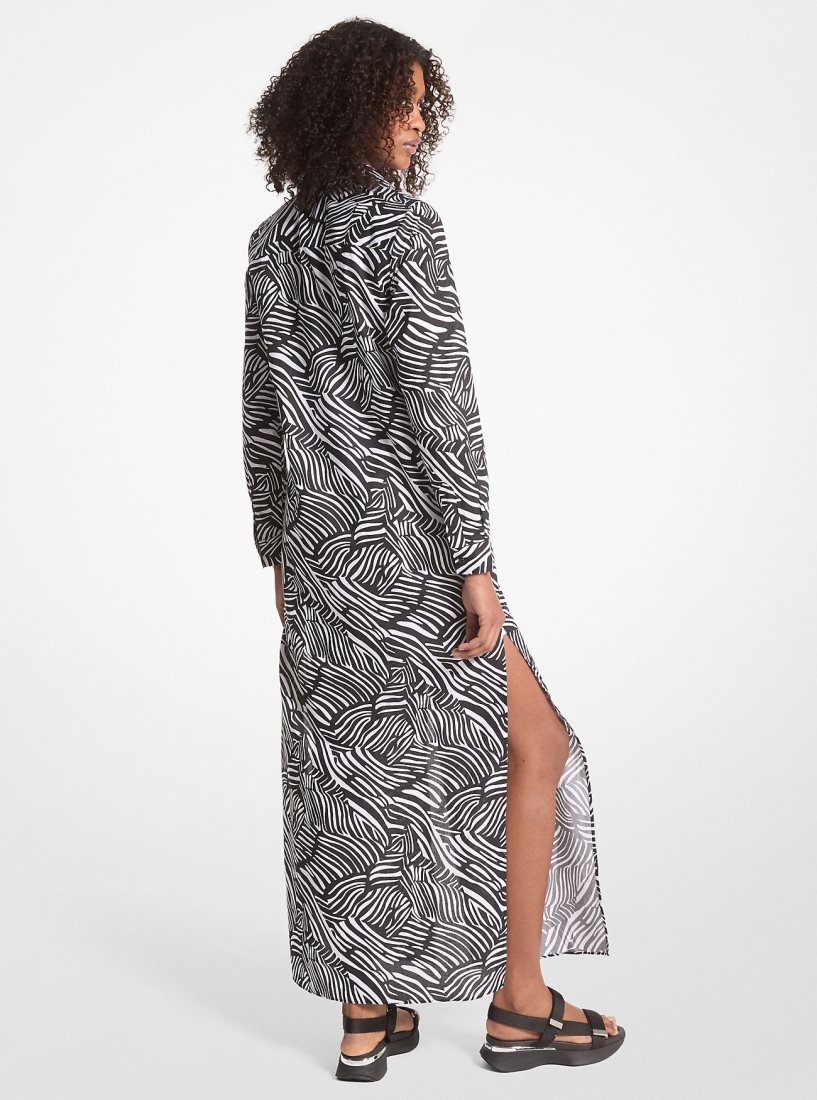 Peignoir Michael Kors Zebra Print Organic Cotton Lawn Shirtdress Femme Noir Blanche | 5172PCHFY