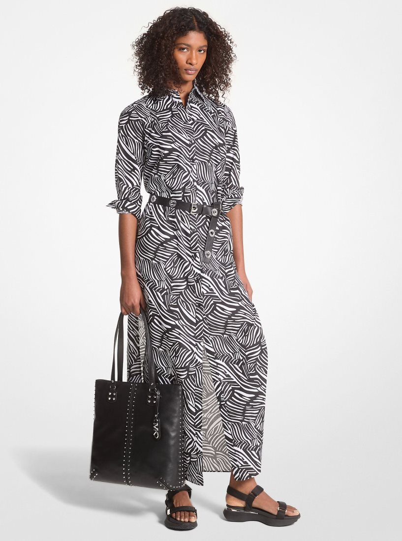 Peignoir Michael Kors Zebra Print Organic Cotton Lawn Shirtdress Femme Noir Blanche | 5172PCHFY