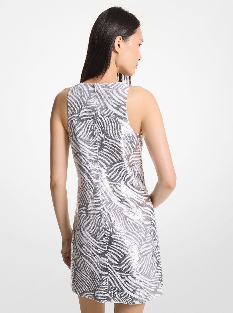 Peignoir Michael Kors Zebra Sequined Tank Dress Femme Blanche Argent | 8413QJIUY