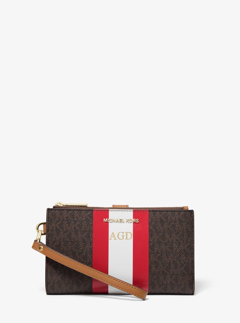 Pochettes Michael Kors Adele Logo Stripe Smartphone Wallet Femme Rouge Clair | 2956UDVRS
