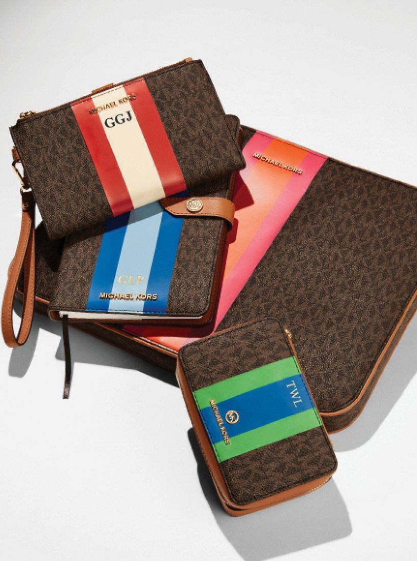 Pochettes Michael Kors Adele Logo Stripe Smartphone Wallet Femme Rouge Clair | 2956UDVRS