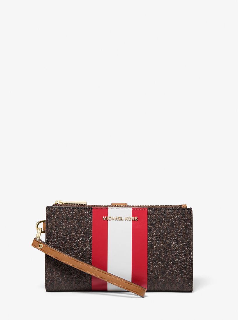 Pochettes Michael Kors Adele Logo Stripe Smartphone Wallet Femme Rouge Clair | 2956UDVRS