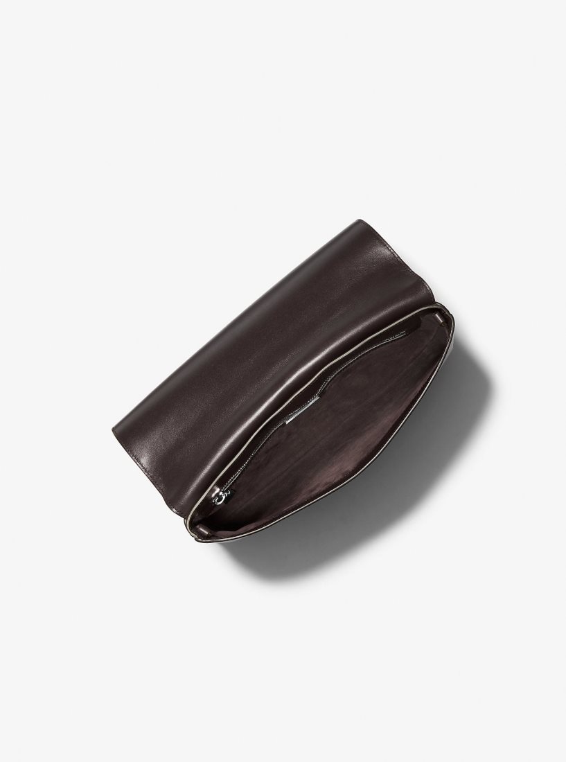 Pochettes Michael Kors Ali Fringed Leather Clutch Femme Chocolat | 8439TJQME