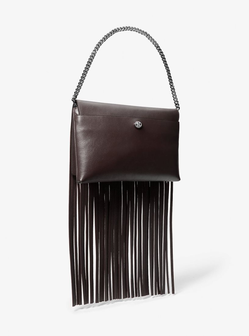 Pochettes Michael Kors Ali Fringed Leather Clutch Femme Chocolat | 8439TJQME
