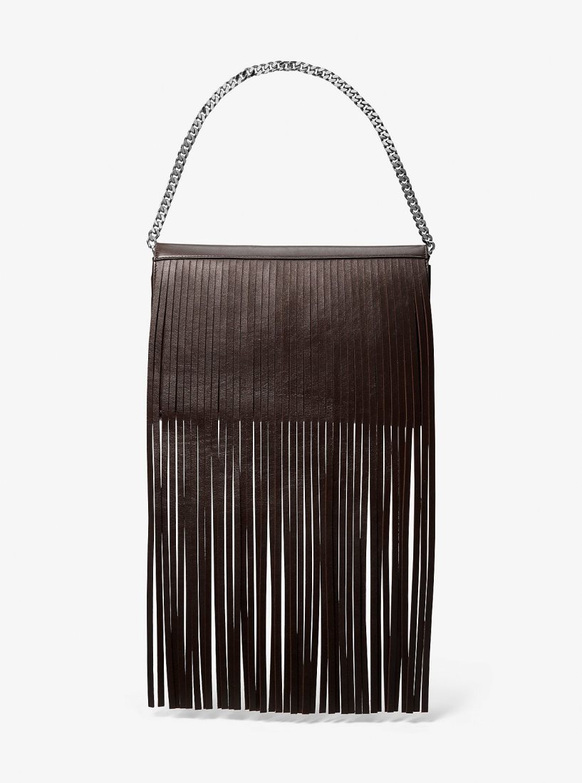 Pochettes Michael Kors Ali Fringed Leather Clutch Femme Chocolat | 8439TJQME