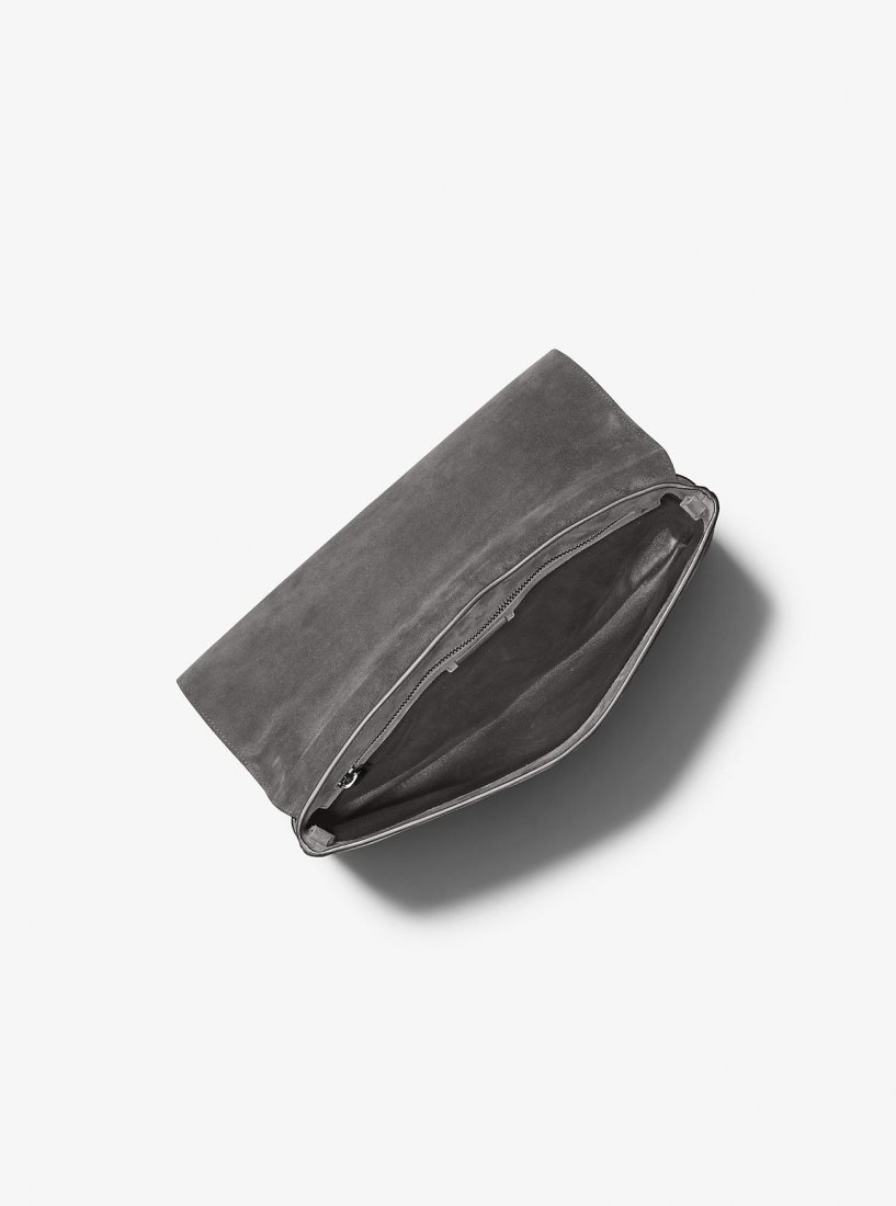Pochettes Michael Kors Ali Fringed Suede Clutch Femme Grise Foncé | 7019GOYNV