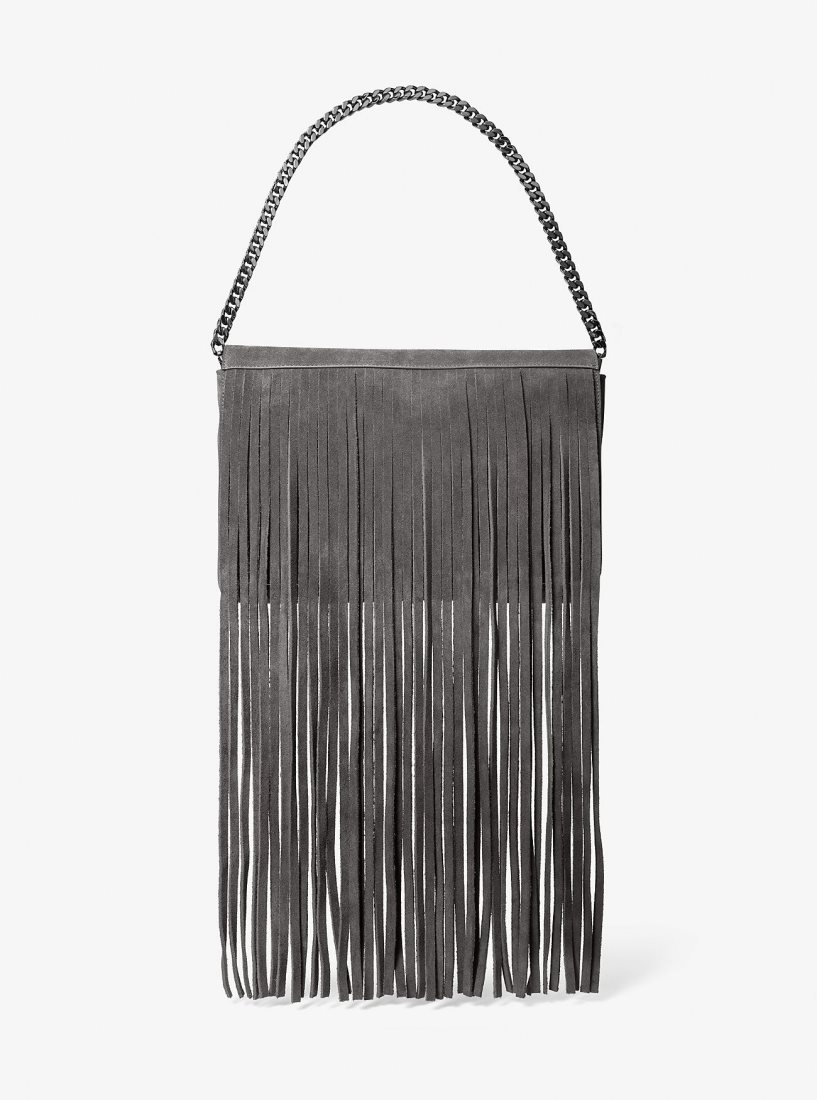 Pochettes Michael Kors Ali Fringed Suede Clutch Femme Grise Foncé | 7019GOYNV