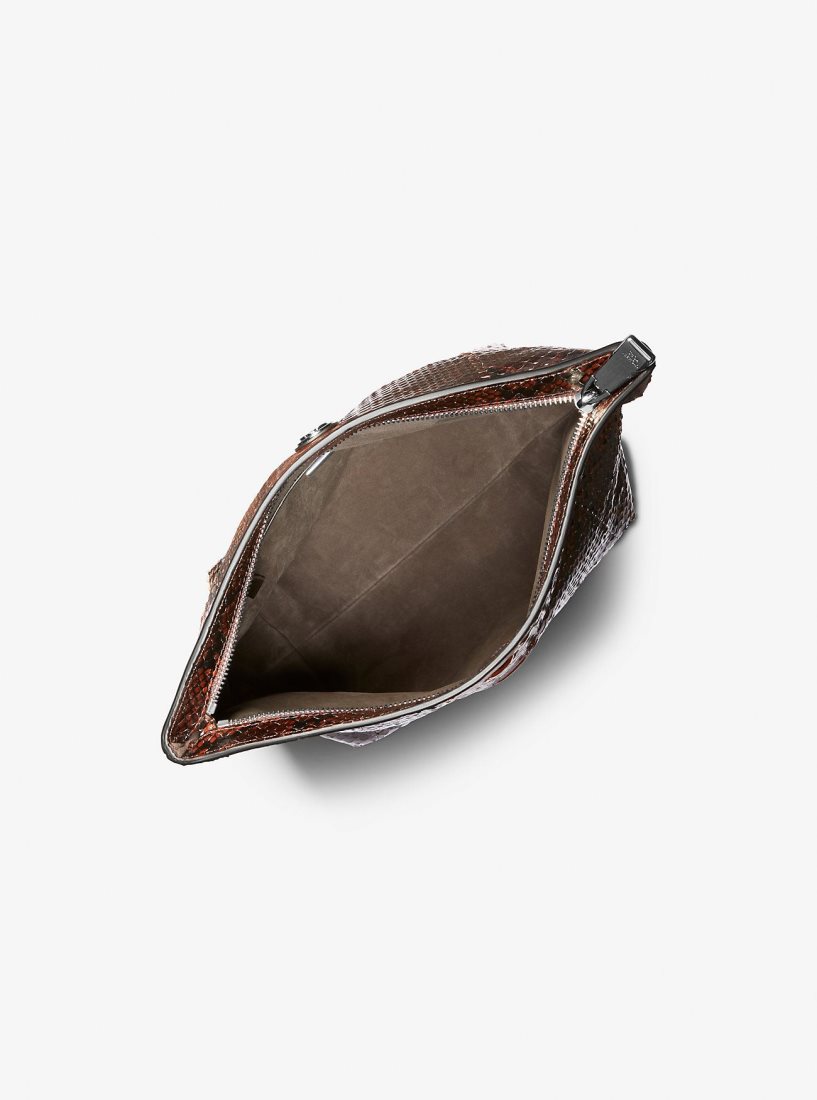 Pochettes Michael Kors Candice Small Python Embossed Leather Folded Clutch Femme Marron | 1945VMCPL