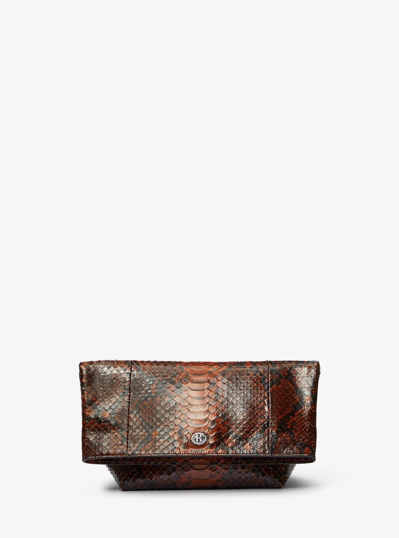 Pochettes Michael Kors Candice Small Python Embossed Leather Folded Clutch Femme Marron | 1945VMCPL