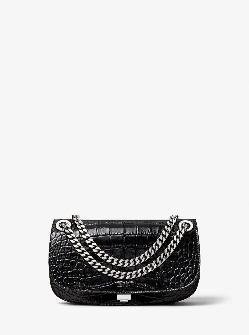 Pochettes Michael Kors Christie Crocodile Embossed Leather Envelope Bag Femme Noir | 0825IWMYX