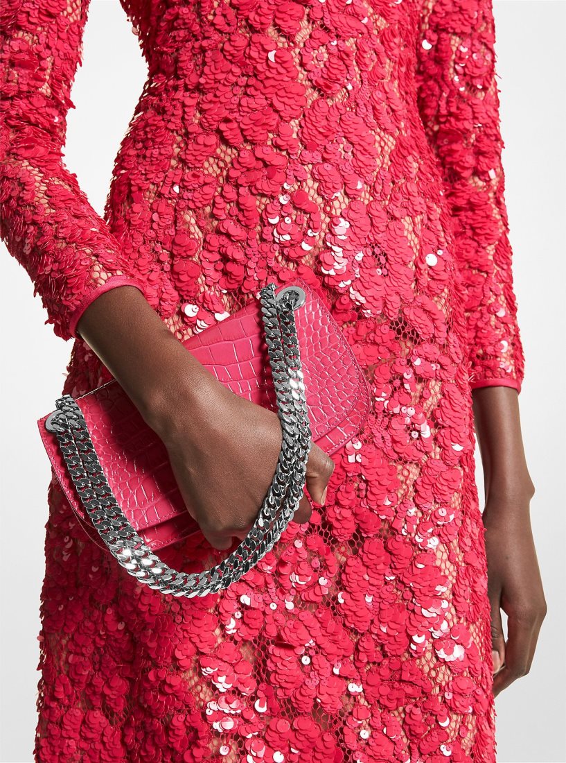 Pochettes Michael Kors Christie Mini Crocodile Embossed Leather Envelope Bag Femme Fuschia | 5102VSQJB