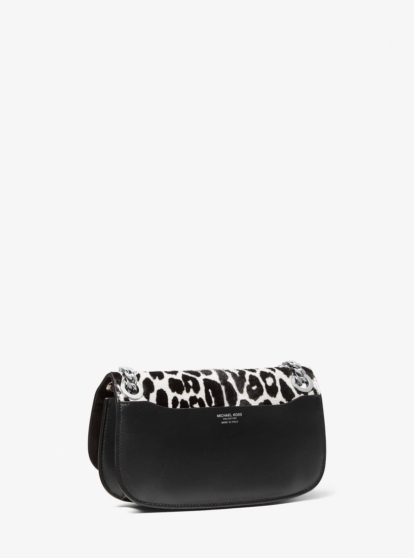 Pochettes Michael Kors Christie Mini Leopard Print Calf Hair and Leather Envelope Bag Femme Noir Blanche | 2930OZIGF