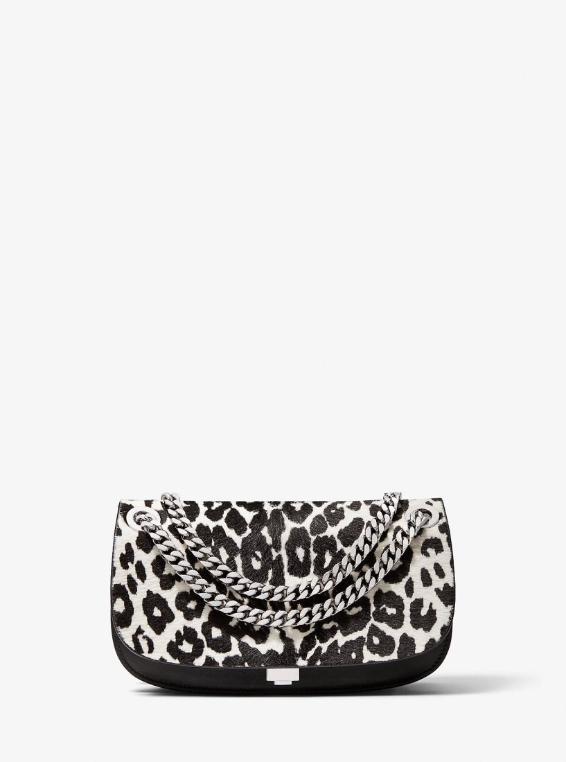 Pochettes Michael Kors Christie Mini Leopard Print Calf Hair and Leather Envelope Bag Femme Noir Blanche | 2930OZIGF