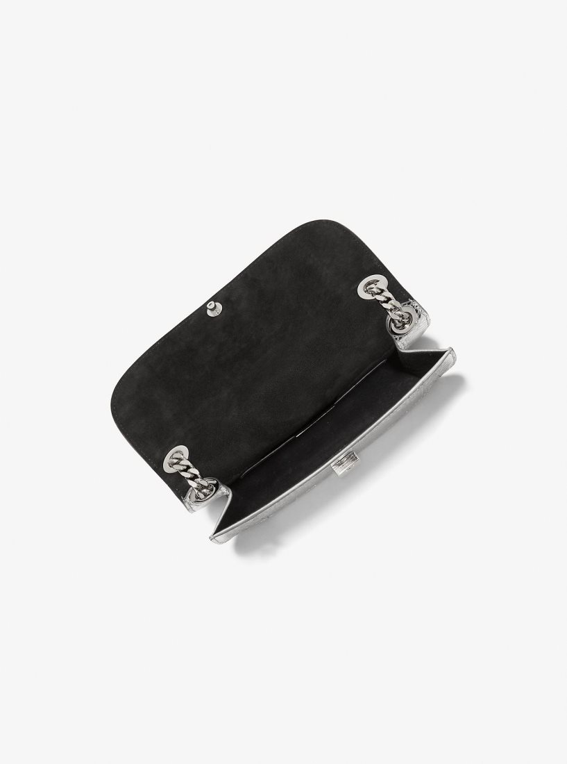 Pochettes Michael Kors Christie Mini Metallic Python Embossed Leather Envelope Bag Femme Argent | 5417KXALC