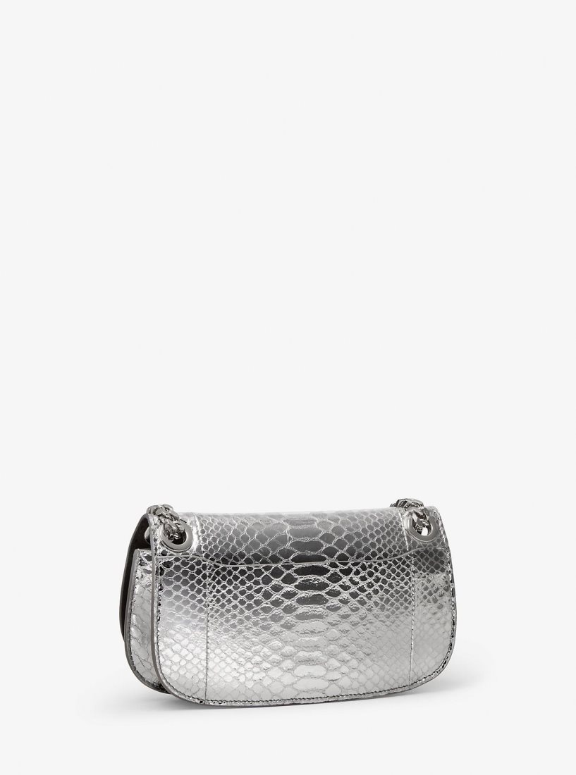 Pochettes Michael Kors Christie Mini Metallic Python Embossed Leather Envelope Bag Femme Argent | 5417KXALC