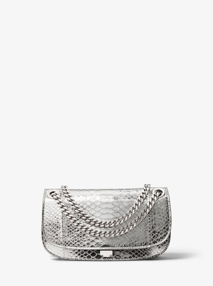 Pochettes Michael Kors Christie Mini Metallic Python Embossed Leather Envelope Bag Femme Argent | 5417KXALC