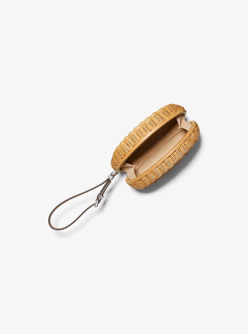 Pochettes Michael Kors Gramercy Rattan and Leather Minaudiere Femme Peanut | 0286JAZOL