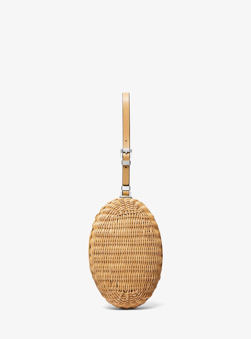 Pochettes Michael Kors Gramercy Rattan and Leather Minaudiere Femme Peanut | 0286JAZOL