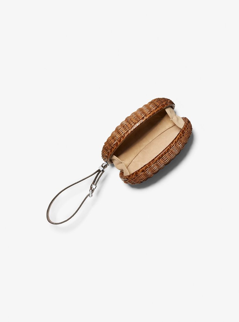 Pochettes Michael Kors Gramercy Rattan and Crocodile Embossed Leather Minaudiere Femme Marron | 4581DUYTF