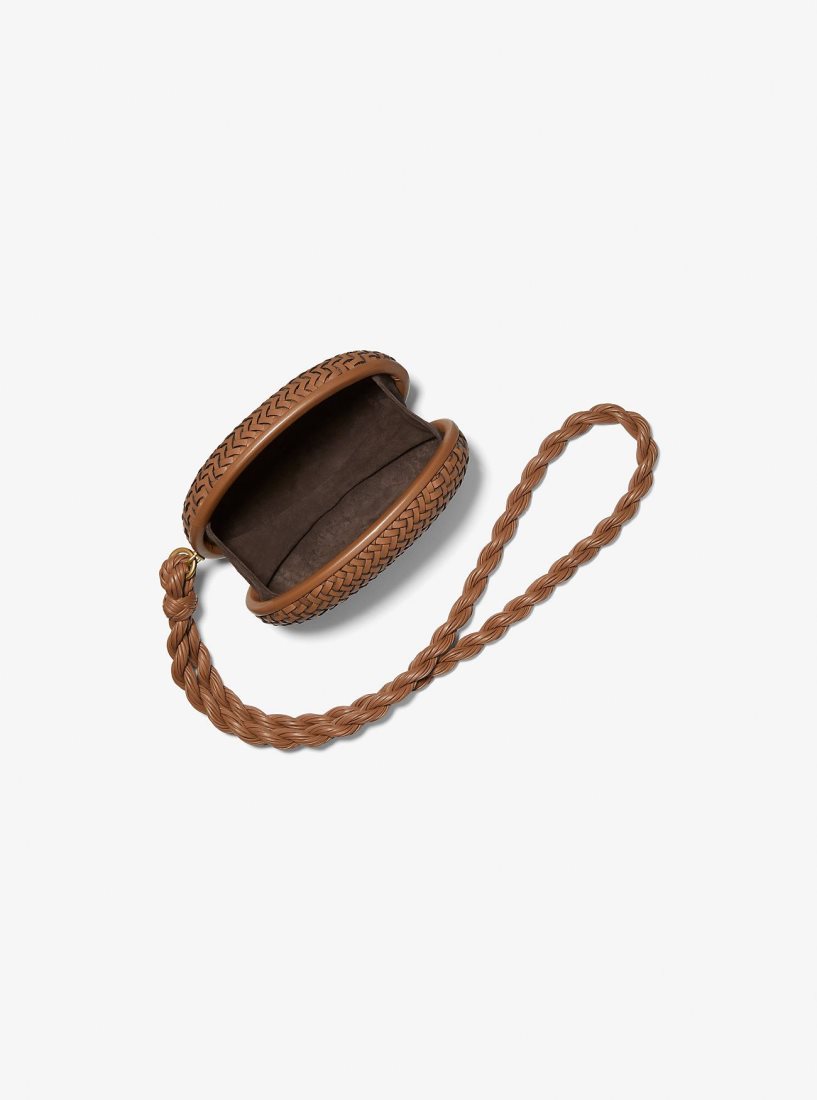 Pochettes Michael Kors Joni Hand-Woven Leather Minaudiere Femme Marron | 1728DKQMR