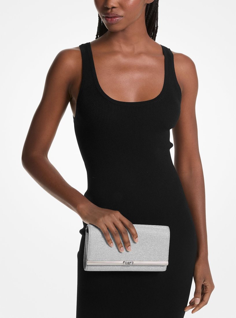 Pochettes Michael Kors Mona Large Glitter Chain Mesh Clutch Femme Argent | 2974HFTLP