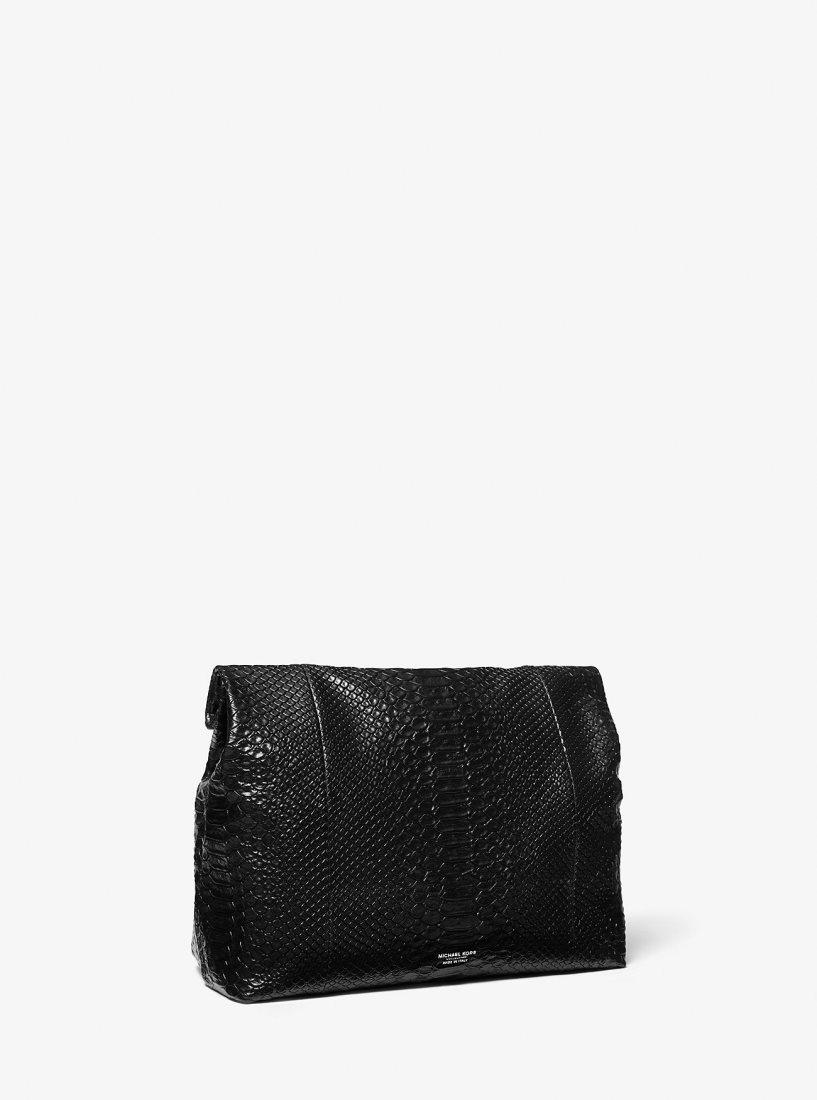 Pochettes Michael Kors Monogramme Medium Python Embossed Leather Lunch Box Clutch Femme Noir | 1549PZBSW