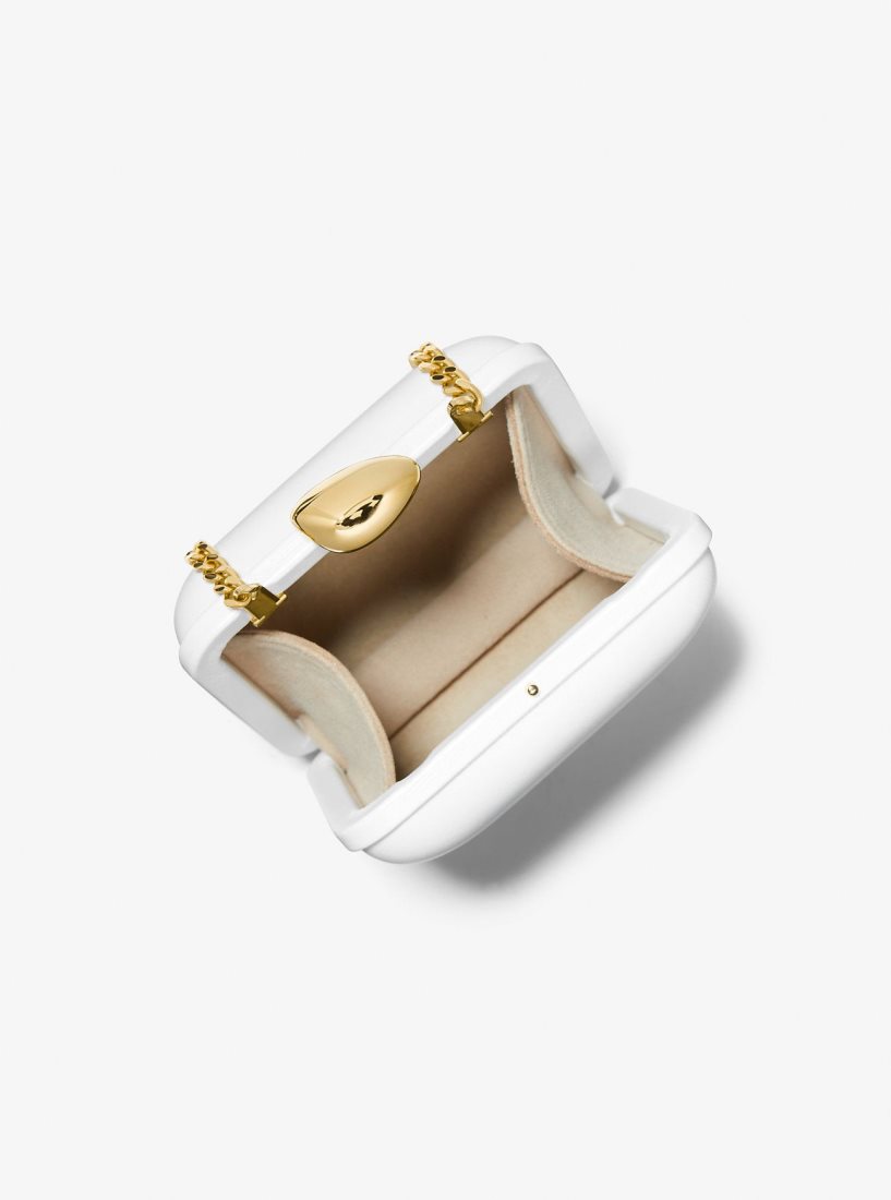 Pochettes Michael Kors Tina Mini Leather Minaudiere Femme Blanche | 4751LZSKJ