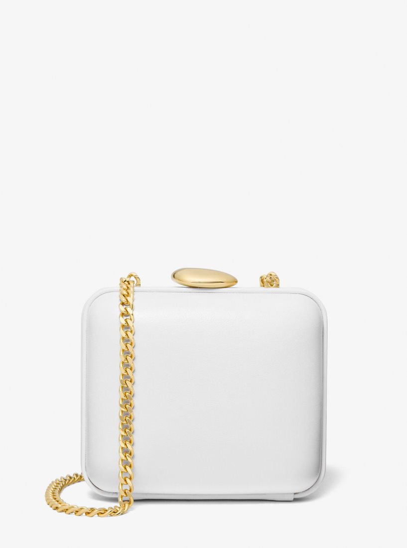 Pochettes Michael Kors Tina Mini Leather Minaudiere Femme Blanche | 4751LZSKJ