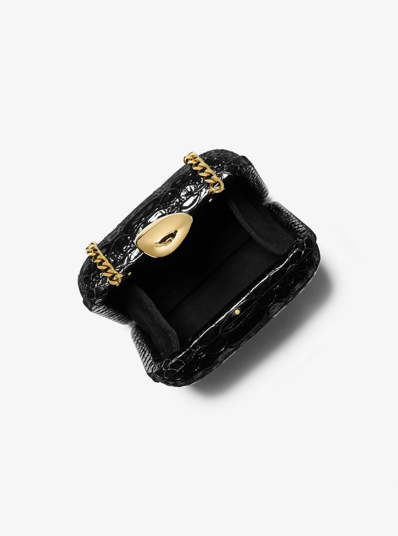 Pochettes Michael Kors Tina Mini Python Embossed Leather Minaudiere Femme Noir | 9502YIMUS