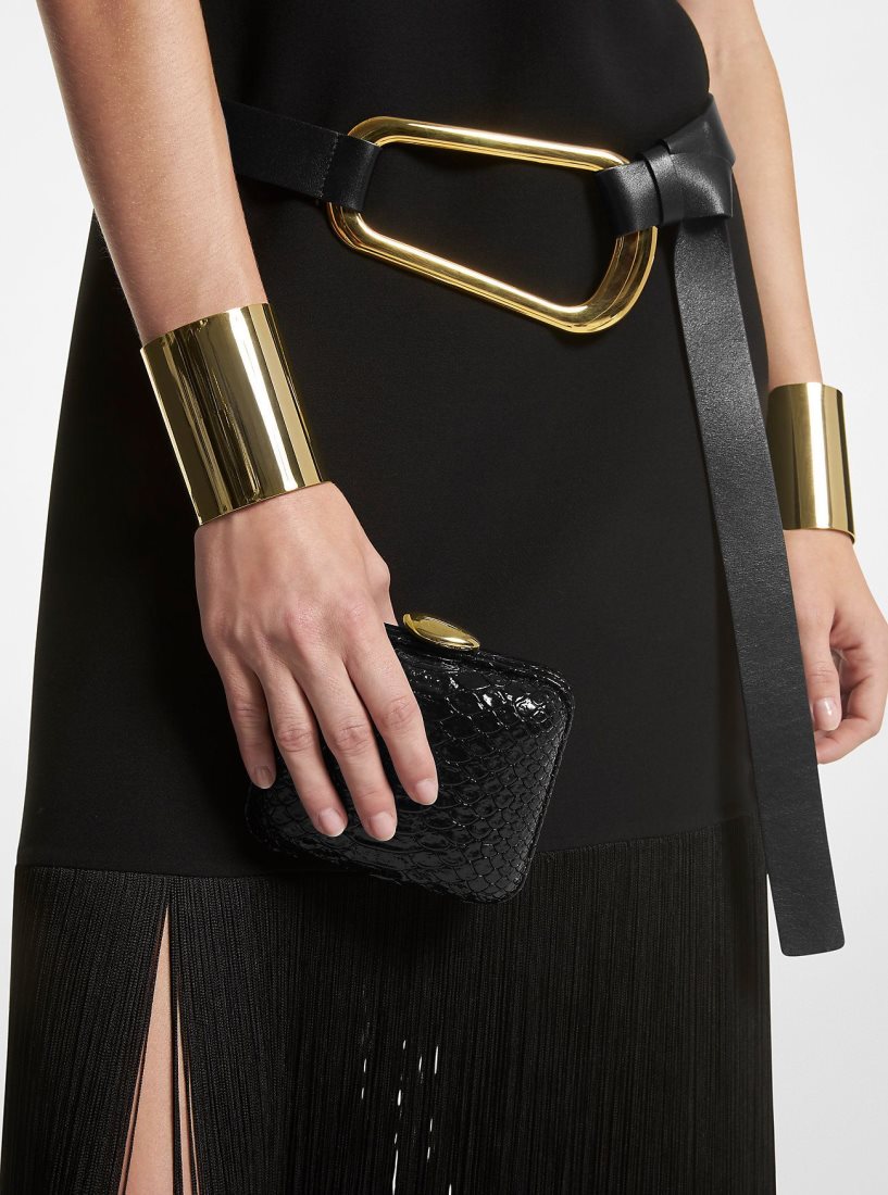 Pochettes Michael Kors Tina Mini Python Embossed Leather Minaudiere Femme Noir | 9502YIMUS