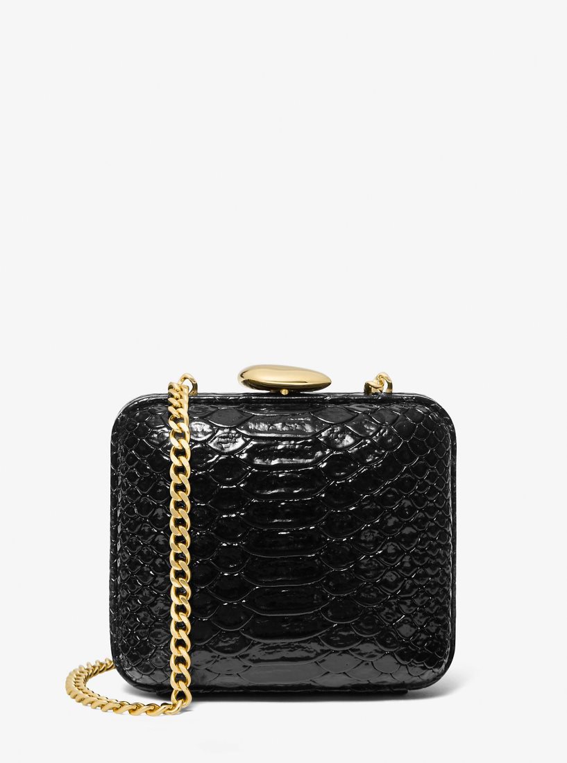 Pochettes Michael Kors Tina Mini Python Embossed Leather Minaudiere Femme Noir | 9502YIMUS
